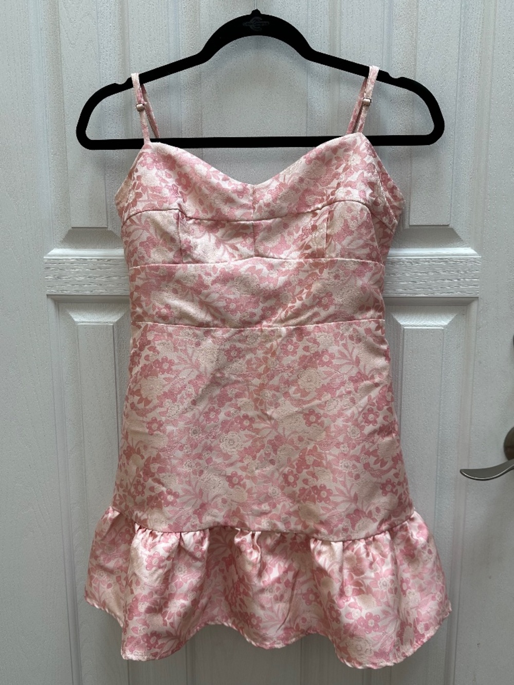 Structured Pink Floral Party Dress with ruffle